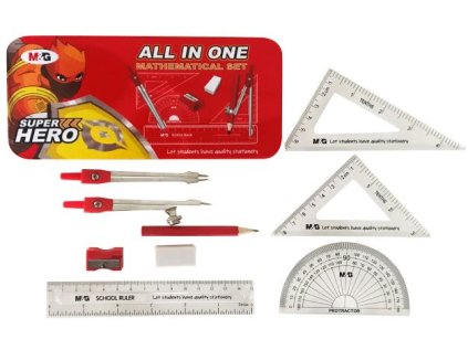 Školní rýsovací sada All In One 9 ks v kovové krabičce