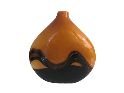 Skleněná váza kapka plochá hnědá, výška 31 cm