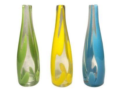 Skleněná váza čirá se žlutým vzorem, výška 26 cm