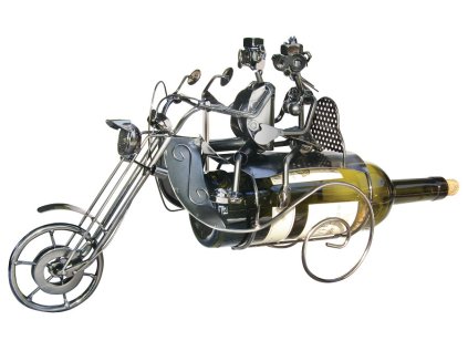 Kovový stojan na víno, motiv motorkáři