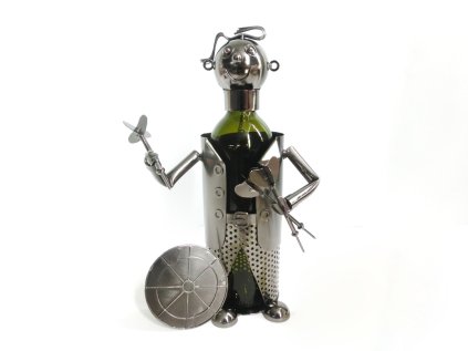 Kovový stojan na víno, motiv šipkař