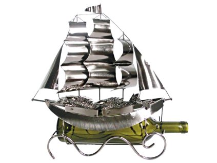 Kovový stojan na víno, motiv plachetnice, 34 x 34 x 11cm