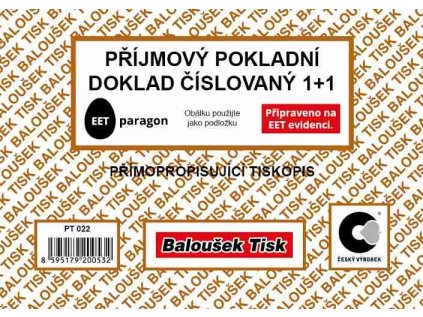 Příjmový pokladní doklad A6 číslovaný