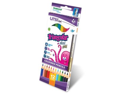 Pastelky trojhranné 12+2 barev + ořezávátko