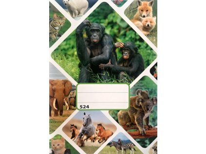 sešit 524, A5, 20 listů, linkovaný 8 mm, motiv zvířata