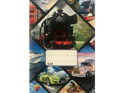 sešit 524, A5, 20 listů, linkovaný 8 mm, motiv dopravní prostředky