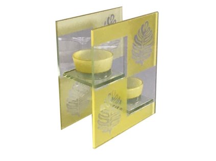 Svícen na 2 čajové svíčky žlutý s listy