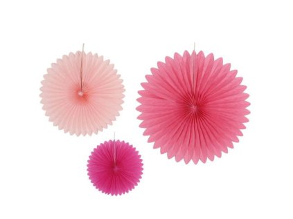 Ozdobné kruhové vějíře, růžové, sada 3 ks
