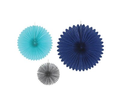 Ozdobné kruhové vějíře, modré, sada 3 ks