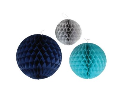 Ozdobné papírové koule, modré, sada 3 ks