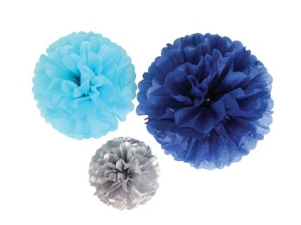 Ozdobné papírové květiny, modré, sada 3 ks