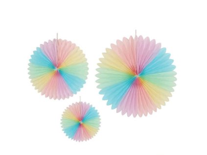 Ozdobné kruhové vějíře, pastelové barvy, sada 3 ks
