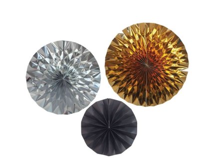 Ozdobné kruhové vějíře, zlatý,stříbrný,černý, sada 3 ks