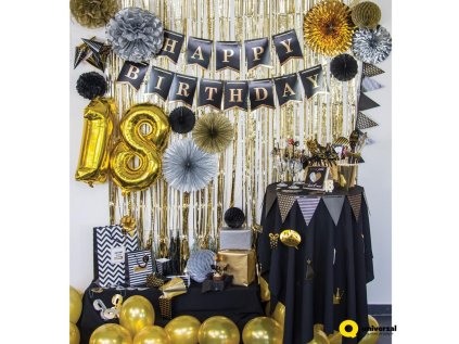 Ozdobné papírové květiny, zlatá, stříbrná, černá, sada 3 ks