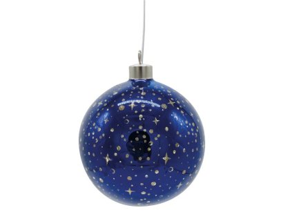 Skleněná svítící koule s časovačem na zavěšení,průměr 12 cm, modrá,na 3 baterie (v balení)