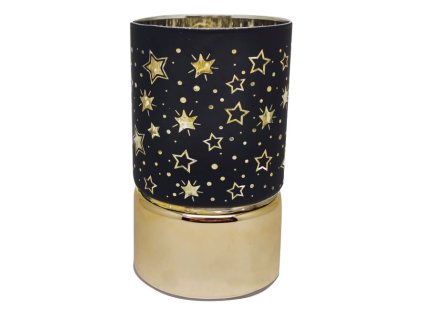 Skleněný svítící válec s časovačem výška 15cm černý (na 3 baterie AA)