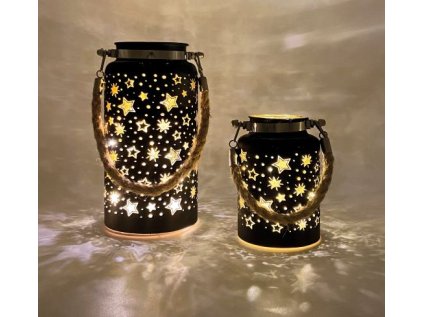 Skleněná svítící lucerna s časovačem výška 12cm černý (na 3 baterie, součástí balení)