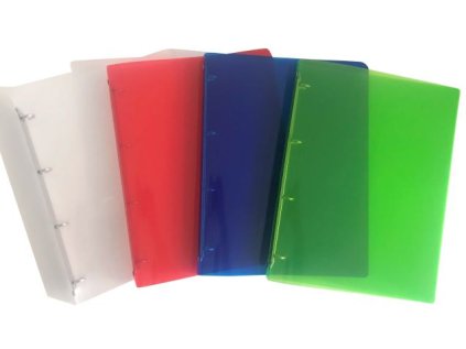 Pořadač A4, 4 kroužek, průhledný, mix barev