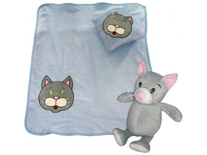 Dětská 3 dílná sada -polštářek, deka, hračka - kočka