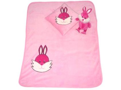 Dětská 3 dílná sada -polštářek, deka, hračka - králík