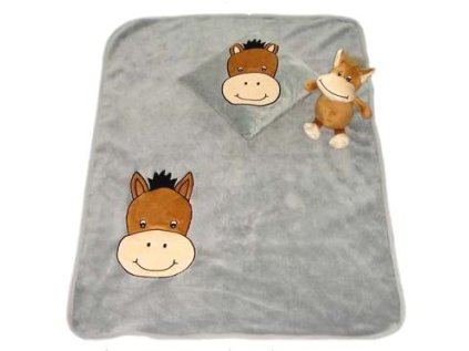 Dětská 3 dílná sada -polštářek, deka, hračka - kůň