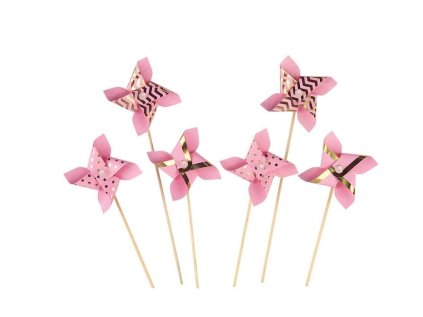 Papírové větrníky, růžové, sada 6 ks