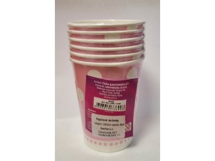 Papírové kelímky světle růžové s bílými tečkami, objem 260 ml, sada 6 ks