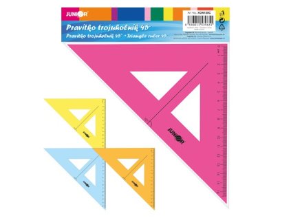 Pravítko trojúhelník s ryskou 16 cm, transparentní / barevné