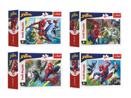Minipuzzle 54 dílků Spidermanův čas 4 druhy v krabičce 9x6,5x4cm 40ks