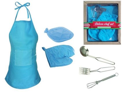 Sada pro malé kuchaře modrá - zástěra a doplňky v krabičce