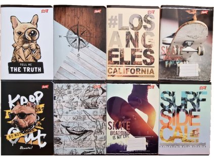 Sešit A5 96 listů, mix 8 motivů, linkovaný, linky 9mm