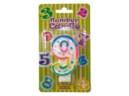 Dortová svíčka 9, velikost 6x4 cm