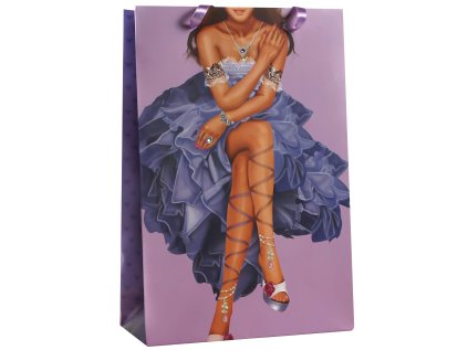 Designová dárková taška, 22,5 x 33,5 x 10cm, motiv modré romantické šaty