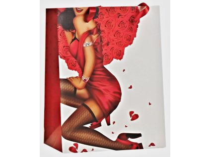 Designová dárková taška, 22,5 x 33,5 x 10cm, motiv dáma s růžemi