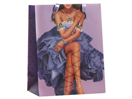 Designová dárková taška, 18 x 23 x 9cm, motiv modré romantické šaty