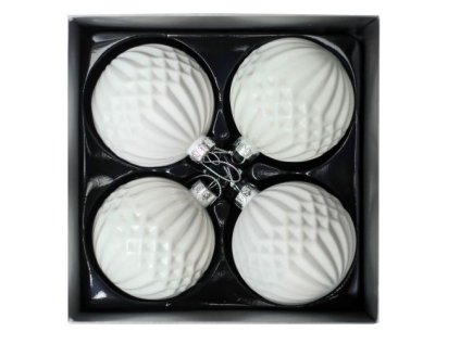 Skleněné vánoční koule bílé, průměr 8 cm, sada 4 ks