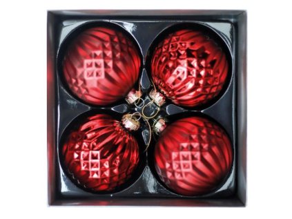 Skleněné vánoční koule červené, průměr 8 cm, sada 4 ks