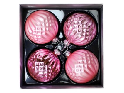 Skleněné vánoční koule růžové, průměr 8 cm, sada 4 ks