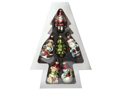 Skleněné retro vánoční ozdoby, sada 6 ks