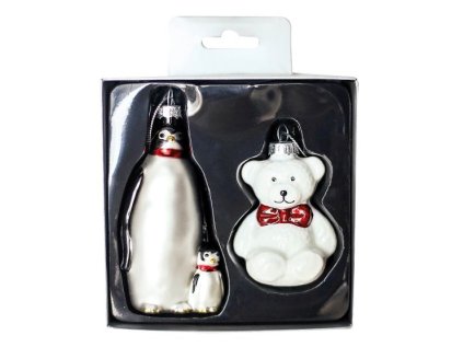 Skleněné figurky na stromeček, tučňák a medvídek