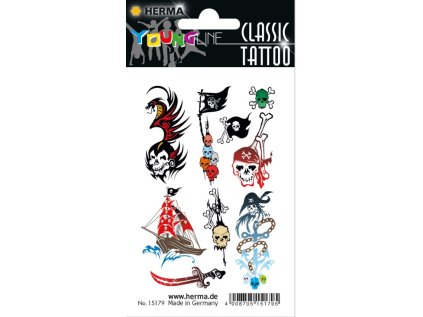 CLASSIC tetování barevné - piráti,Obsah 1 list / 9 tetování