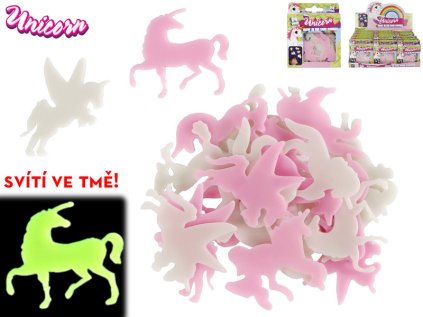 Dekorace koník jednorožec svitící ve tmě 2 barvy set 24ks