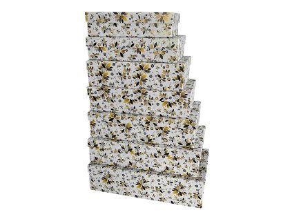 Dárkové krabičky, sada 7 ks, design černé a žluté kytičky