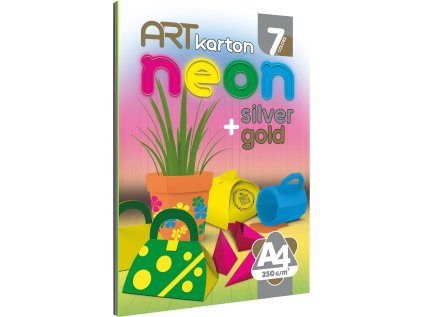 Barevný kartonový papír A4 250gr/m2 7 listů (5 x neonové barvy + 1x silver a 1x gold)