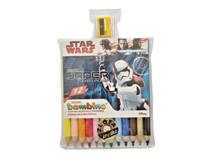 Jumbo dřevěné barevné pastelky 12 ks s potiskem + ořezávátko STAR WARS Epizoda VIII