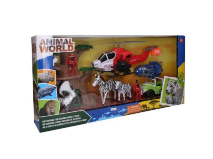Záchrana zvířat sada s helikoptérou 39 cm