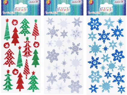 Vánoční samolepky, pěnové, se třpytkami, rozměr 10x20cm