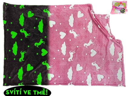 Deka 100x150cm s jednorožci ve tmě svítící 0m+