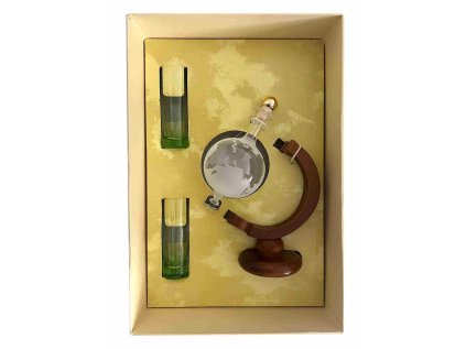 Dárková souprava globus 200 ml, dřevěný stojánek, 2 skleničky
