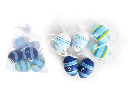 Vajíčko dekorační plastové malované 6 cm, 6ks v organza sáčku